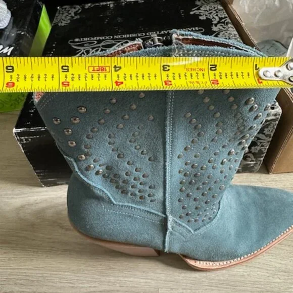 Dan Post Blue Suede / Studded Low Rise Western Style Boots - Picture 4 of 6